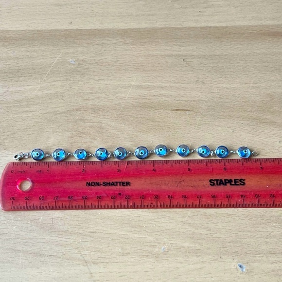 VINTAGE STERLING SILVER BLUE EVIL EYE PROTECTION BRACELET SOLID MADE BEAUTIFUL - Picture 9 of 16